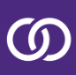 Two inter-linking circles in white on a purple background.